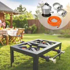 LINE - Fogón Cocina Gas Licuado 2 Platos+Kit De Instalación Camping