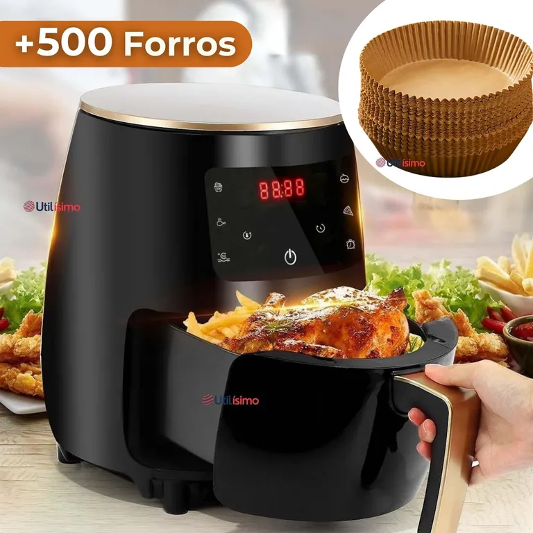 Freidora de Aire + 500 Forros Antiadherente 6 Litros 2400W de Potencia