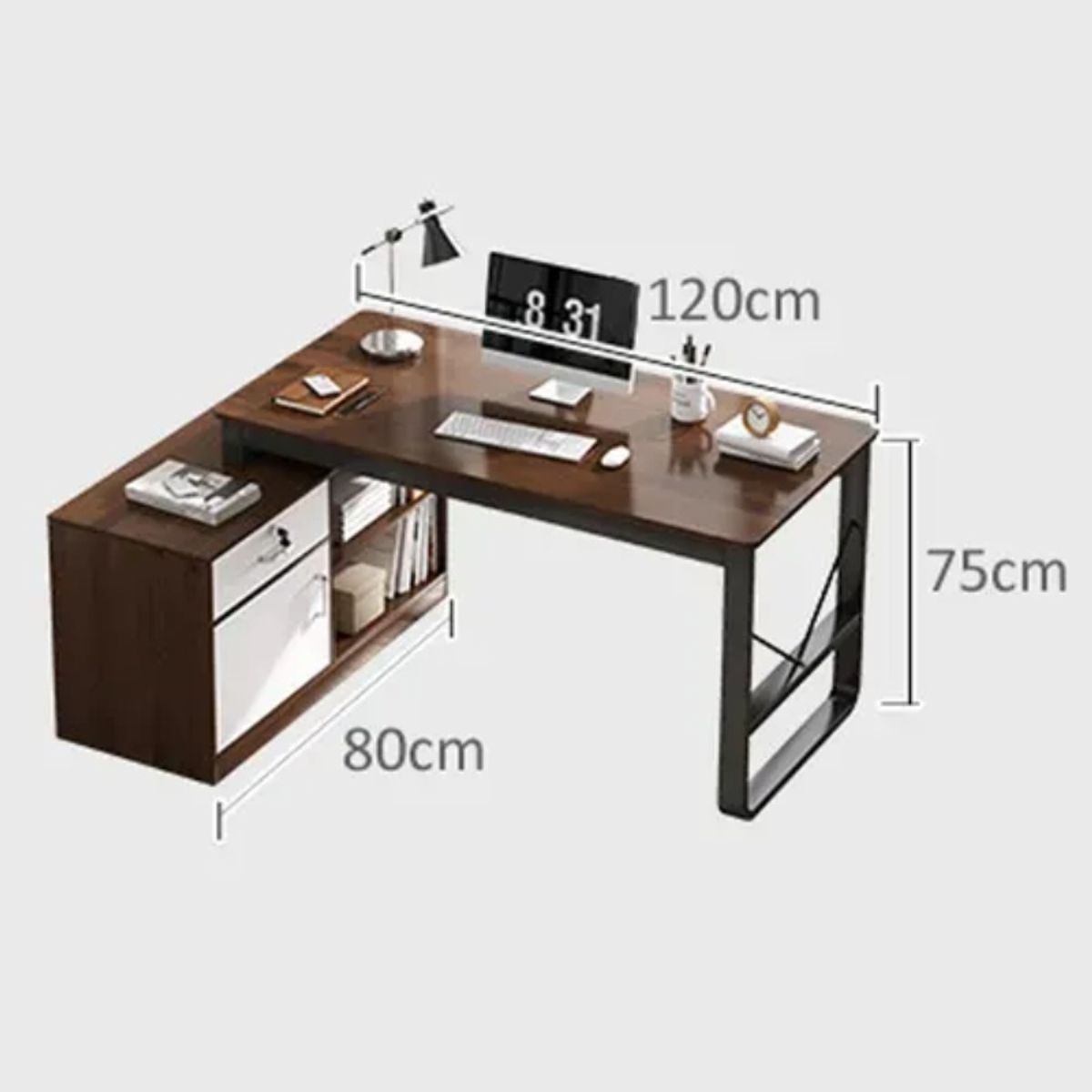 YOMYM - Escritorio Moderno Con Cajoneras 120x80x75cm Para Oficina