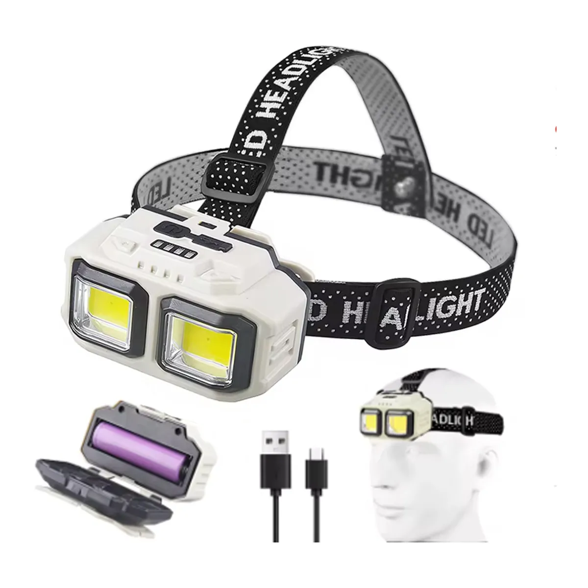NO LOGO - Linterna Minera Frontal Led Recargable Resistente Al Agua