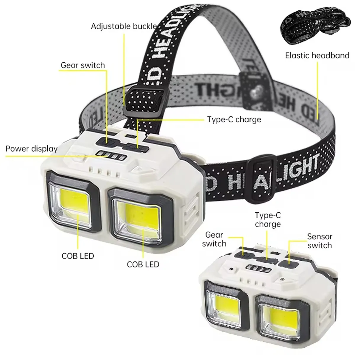 NO LOGO - Linterna Minera Frontal Led Recargable Resistente Al Agua