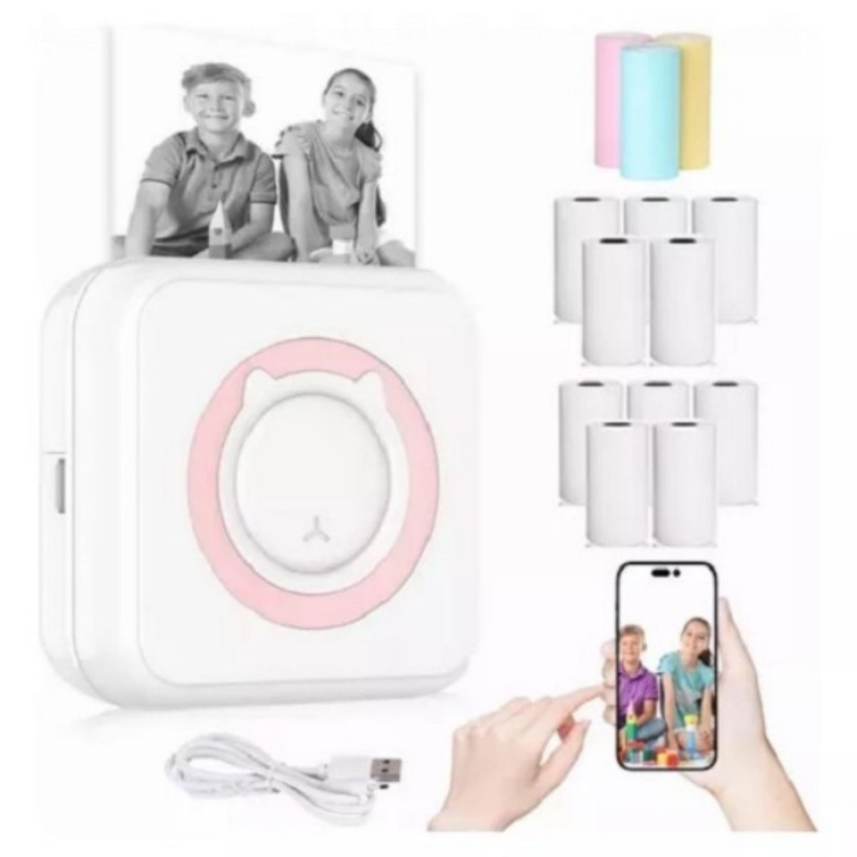 GENERICO - Mini Impresora Térmica Portátil Bluetooth Accesorios 13 Roll