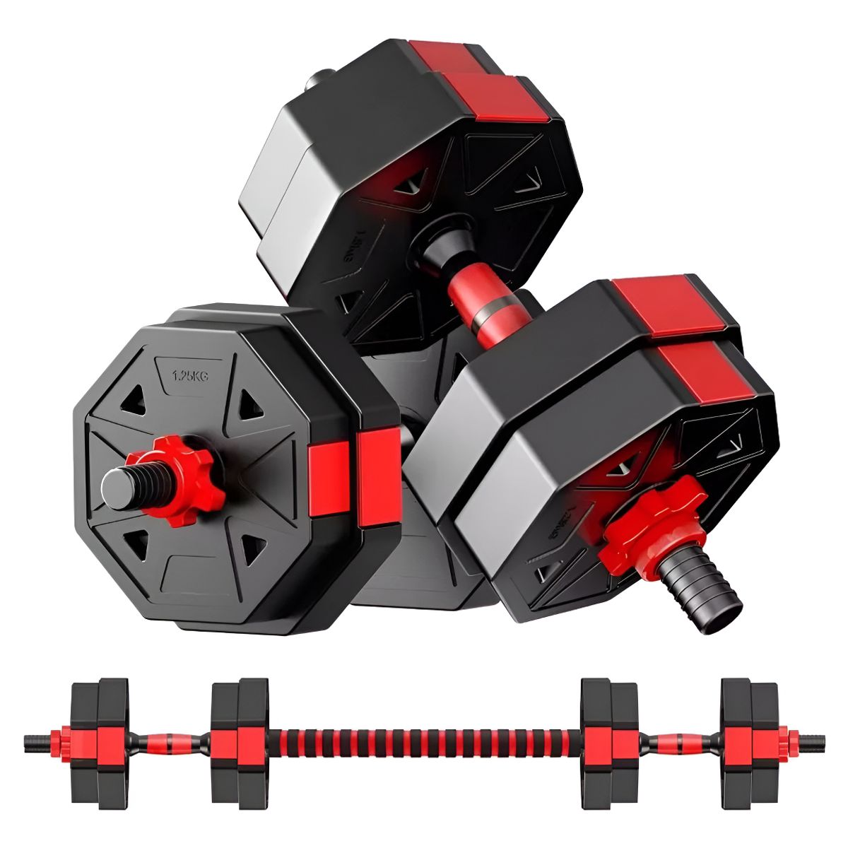 SUPERCENTER - Mancuernas Ajustables Set De 20 Kg Total 2 En1 +barra Rojo