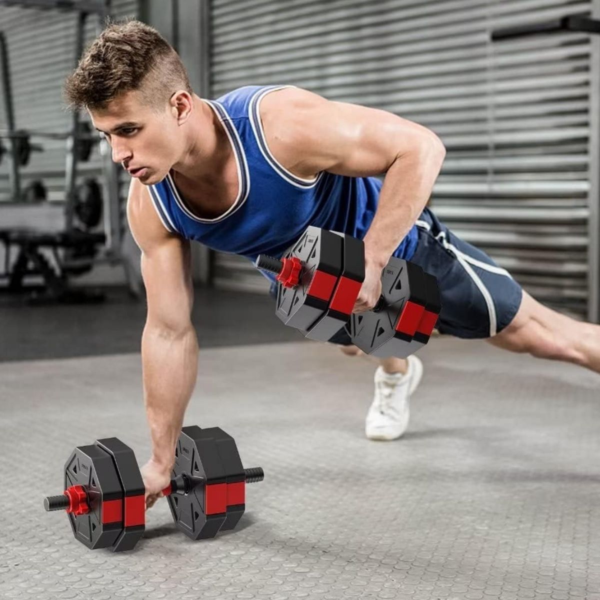 SUPERCENTER - Mancuernas Ajustables Set De 20 Kg Total 2 En1 +barra Rojo