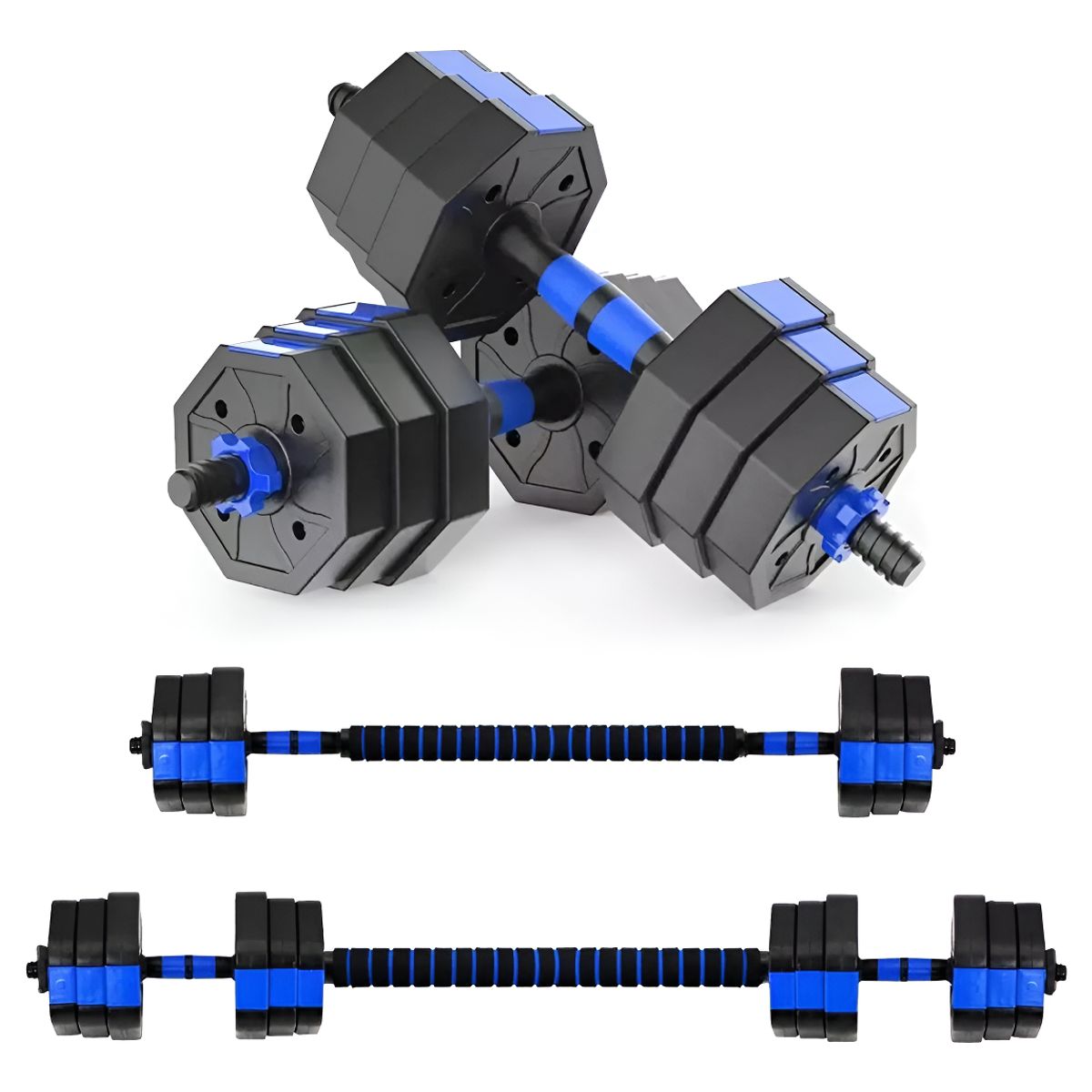 SUPERCENTER - Mancuernas Ajustables Set De 20 Kg Total 2 En1 +barra Azul