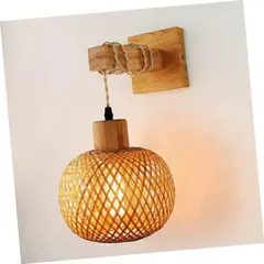 TATEE - Lámpara de pared luces de techo Artesanía en madera + Tejido de bambú