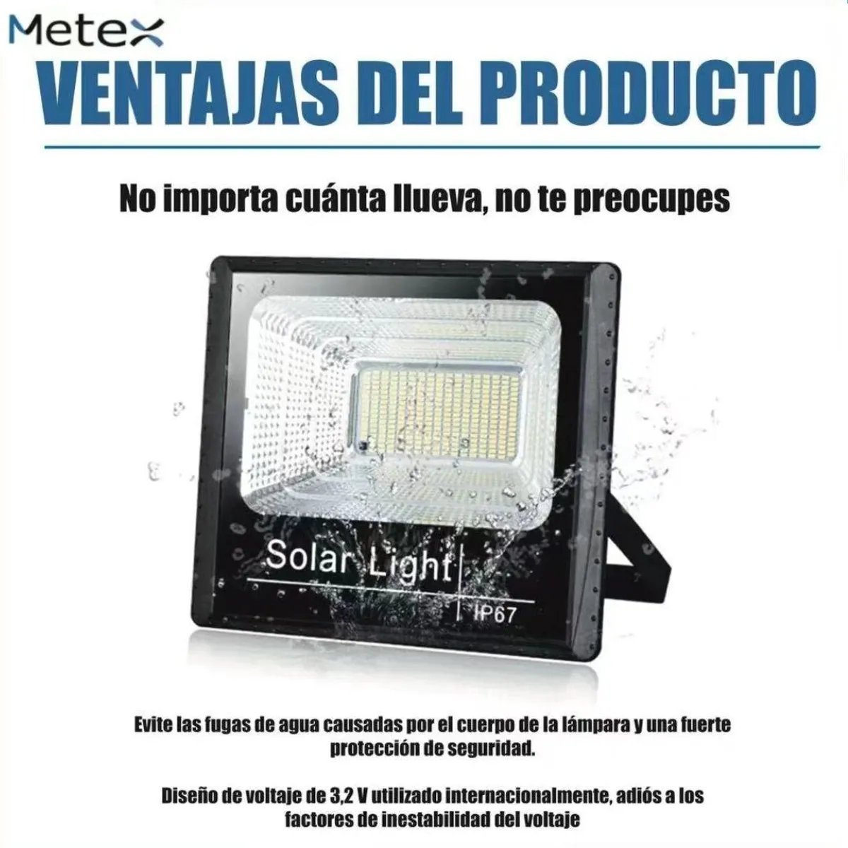 METEX - Foco Solar 300w  Panel Solar Ip67 Kit  Control