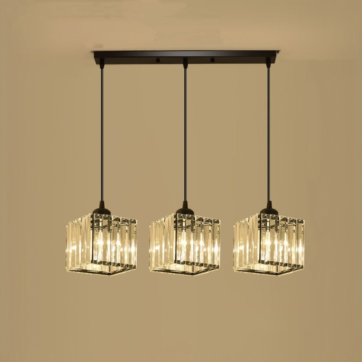 TATEE - Lámpara de araña de tres cabezas Plato largo cuadrado negro