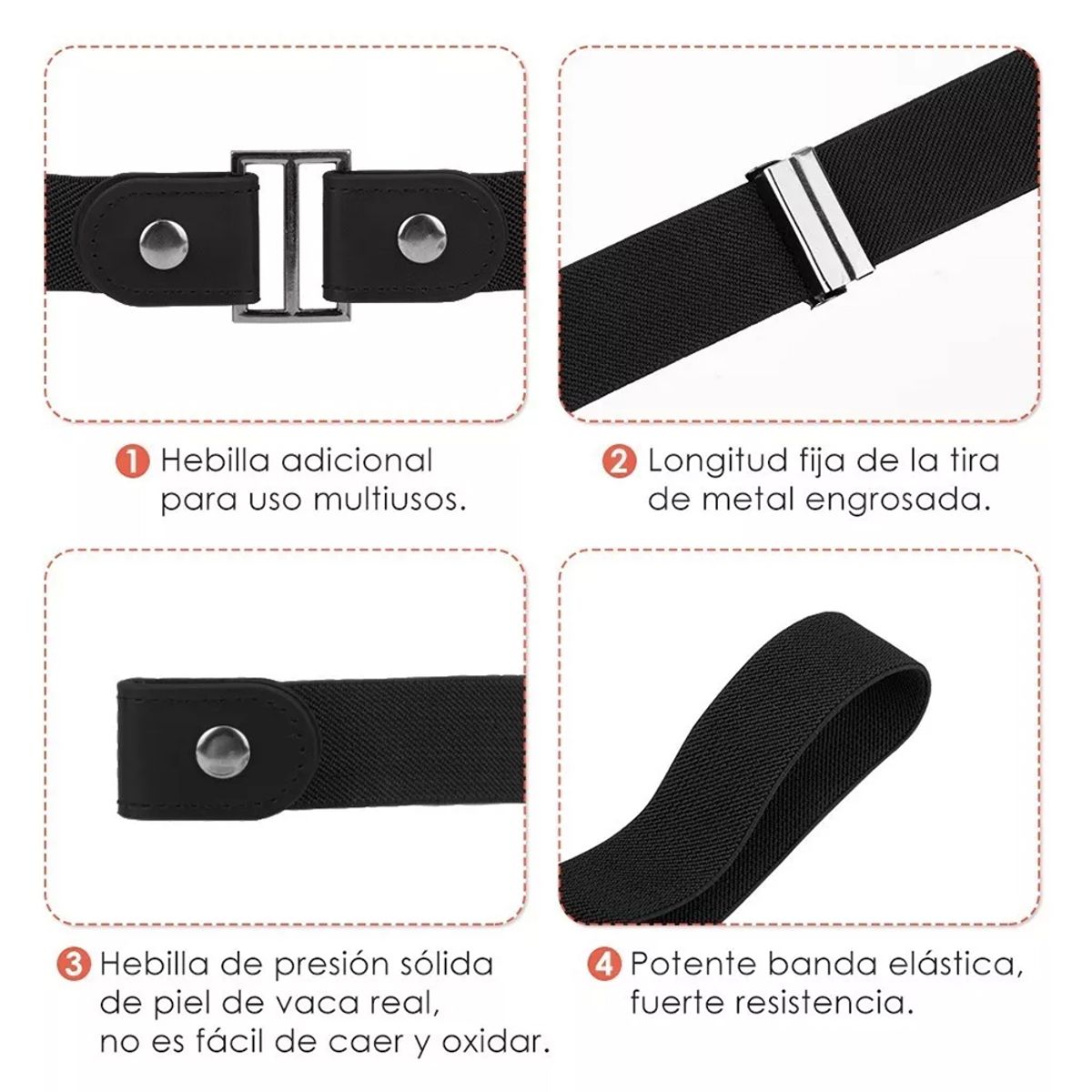 ATURE - Cinturón Elástico Pack De 4 Uds Sin Hebilla Unisex