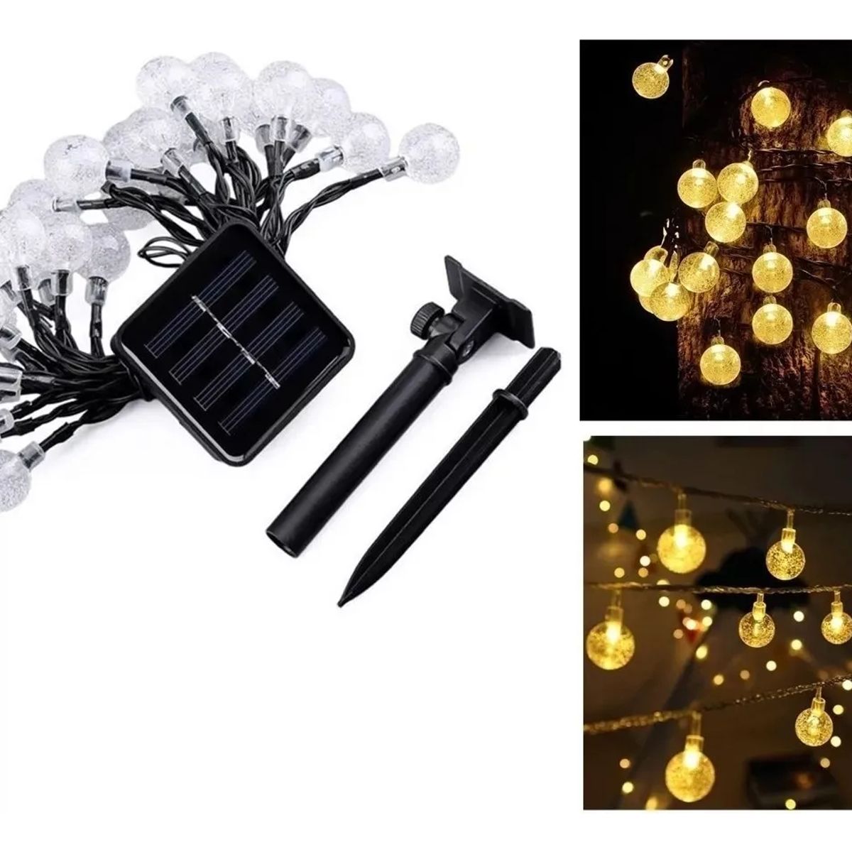 ANYHOGAR - Guirnalda De Luces 50 Led Hada Esfera Solar Luz Cálida 10m