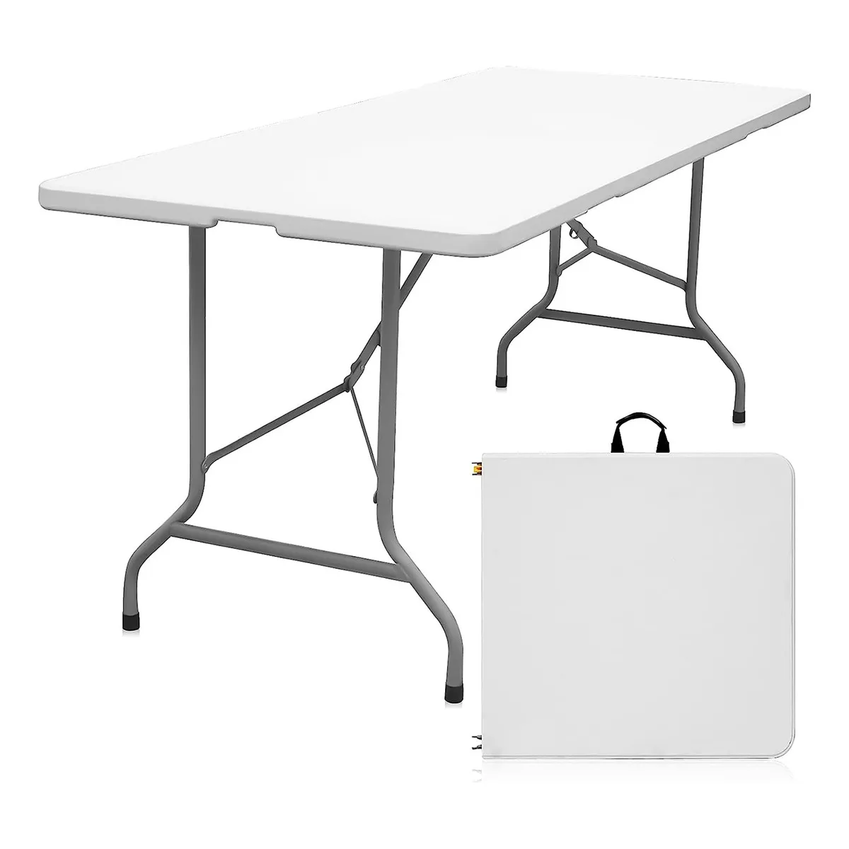 SUPERCENTER - Mesa Plegable Camping 180x70cms Maleta Portátil Blanco