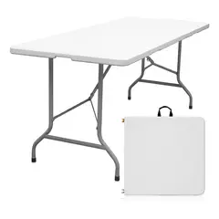 SUPERCENTER - Mesa Plegable Camping 180x70cms Maleta Portátil Blanco