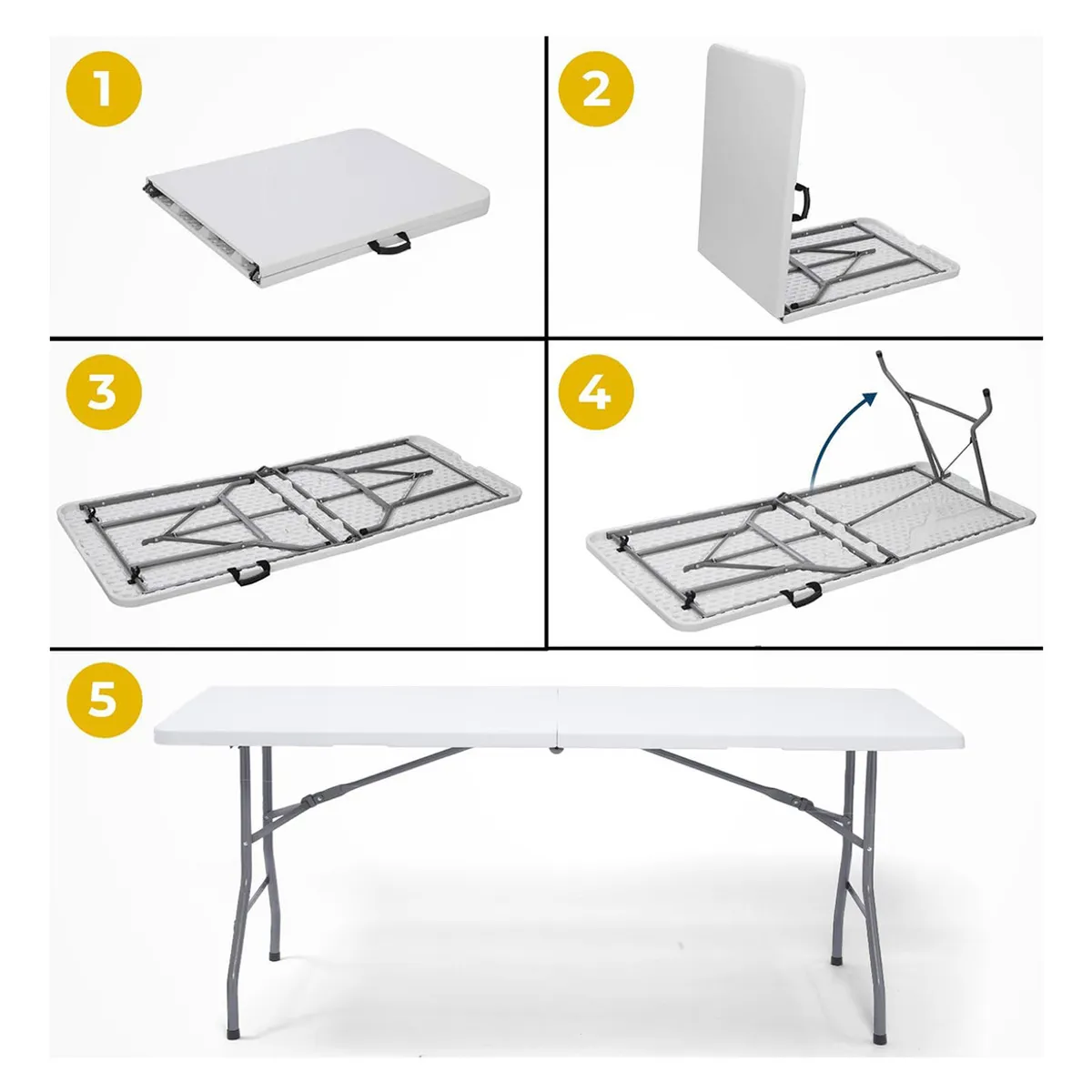 SUPERCENTER - Mesa Plegable Camping 180x70cms Maleta Portátil Blanco