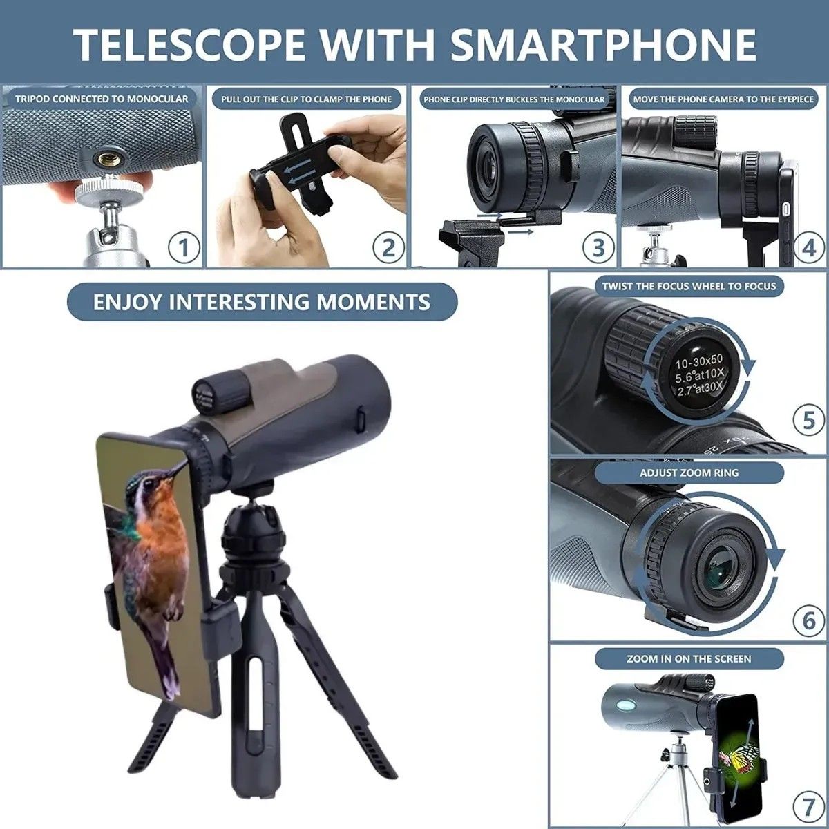KUANGYE - Telescopio Astronómico Monocular Profesional Hd Negro