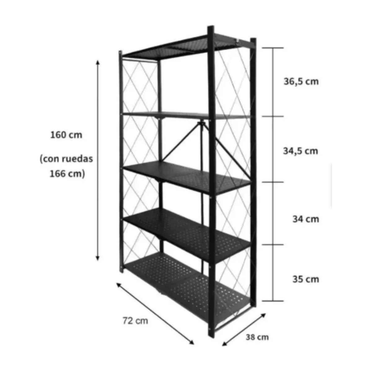 GENERICO - Estante Plegable Multiuso Metal 5 Niveles Con Ruedas