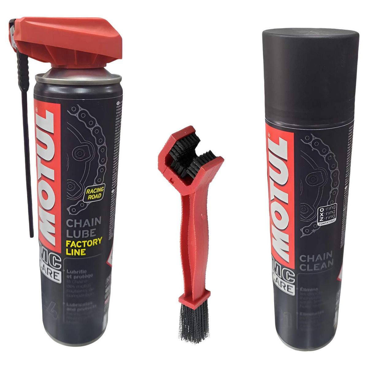 MOTUL - Kit Limpiador + Lubricante + Cepillo Para Motos Motul