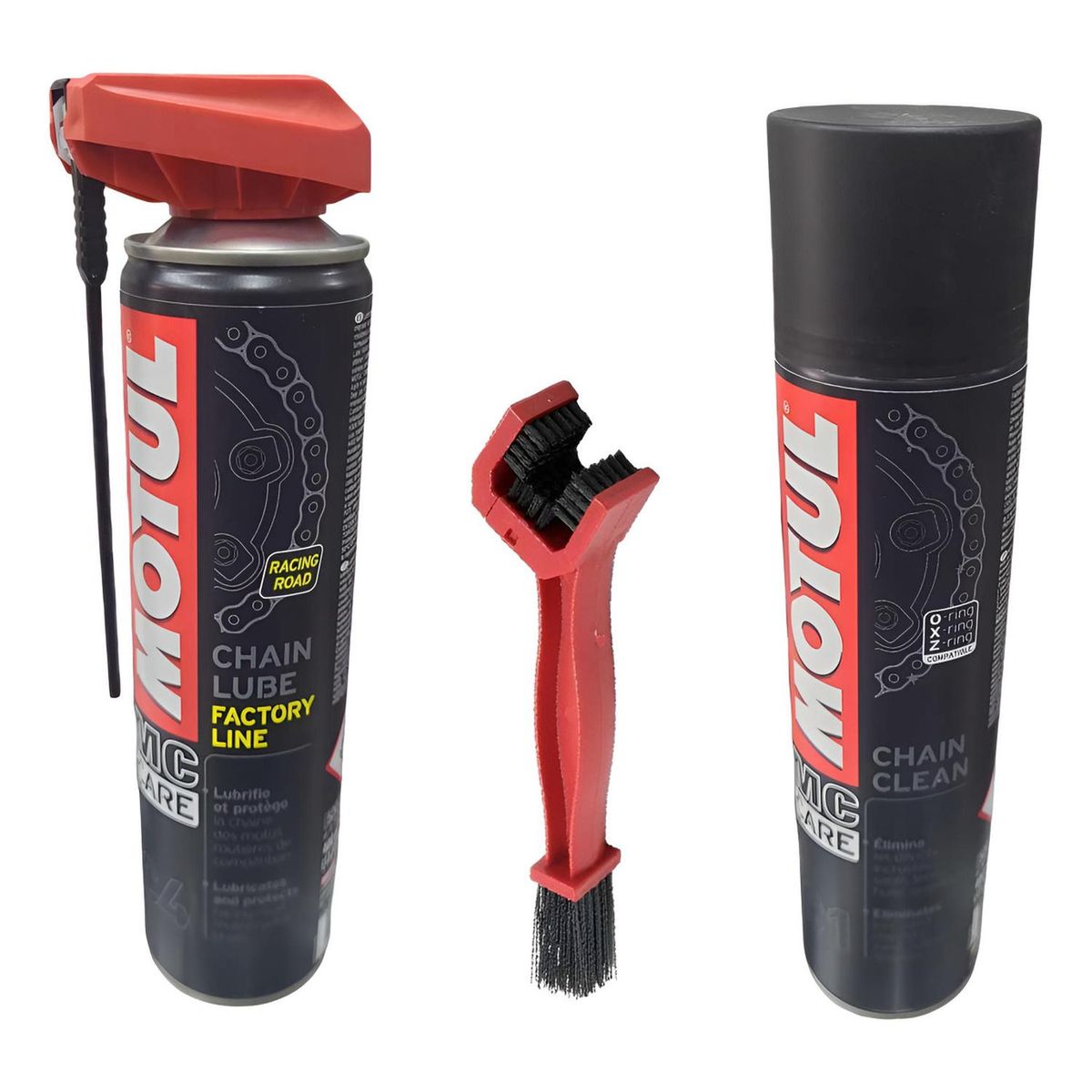MOTUL - Kit Limpiador + Lubricante + Cepillo Para Motos Motul