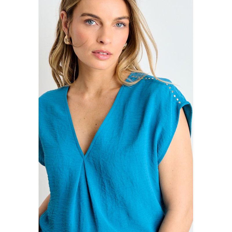 ASH - Blusa Lisa Escote En V Mujer Azulino Ash