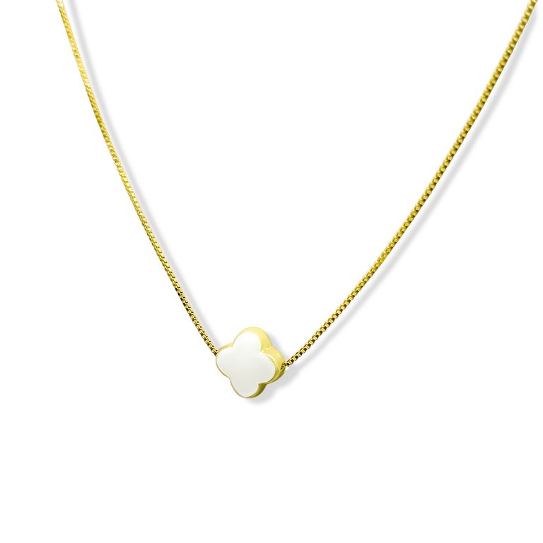 Collar Trebol Perla Sintetica Enchapado Oro 18K Dorado TALLA UNICA