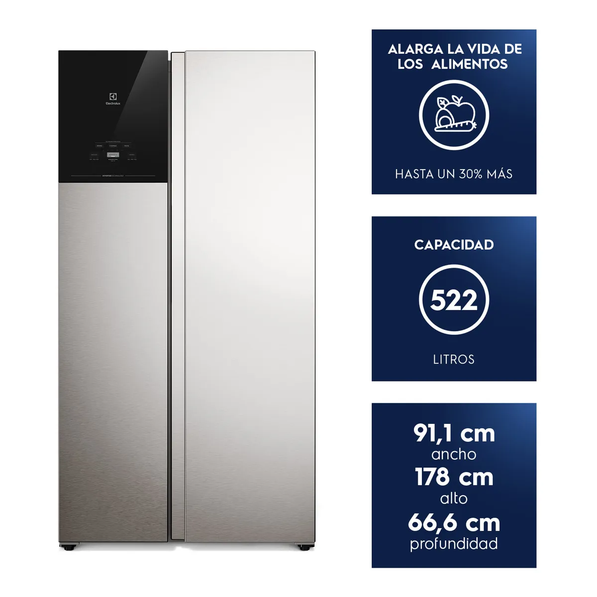 ELECTROLUX - Refrigerador 522L No Frost Side by side Inverter ES50S