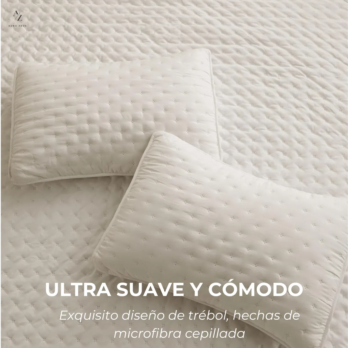 AZ AURAZEUS - Cubrecama Quilt + Fundas De Almohada Cobertores Acolchado Beige AZ