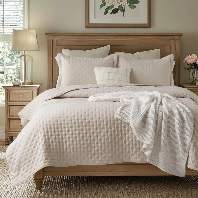 Cubrecama Quilt + Fundas De Almohada Cobertores Acolchado Beige Beige 2 PLAZAS