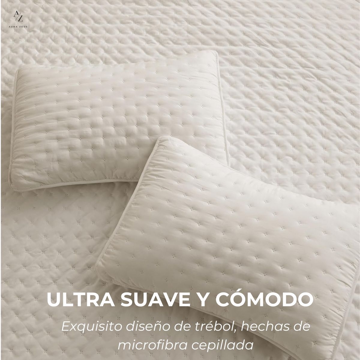 AZ AURAZEUS - Cubrecama Quilt + Fundas De Almohada Cobertores Acolchado Beige AZ