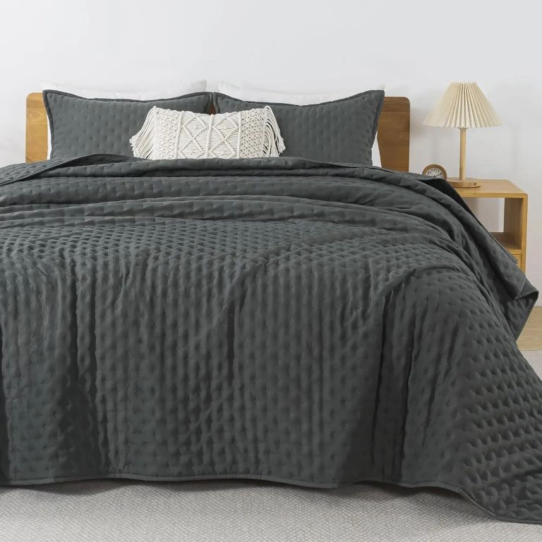 Cubrecama Quilt + Fundas De Almohada Cobertores Acolchado Gris Gris 2 PLAZAS