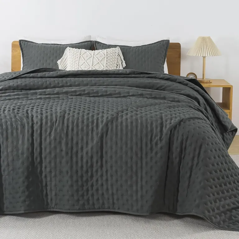 Cubrecama Quilt + Fundas De Almohada Cobertores Acolchado Gris Gris KING