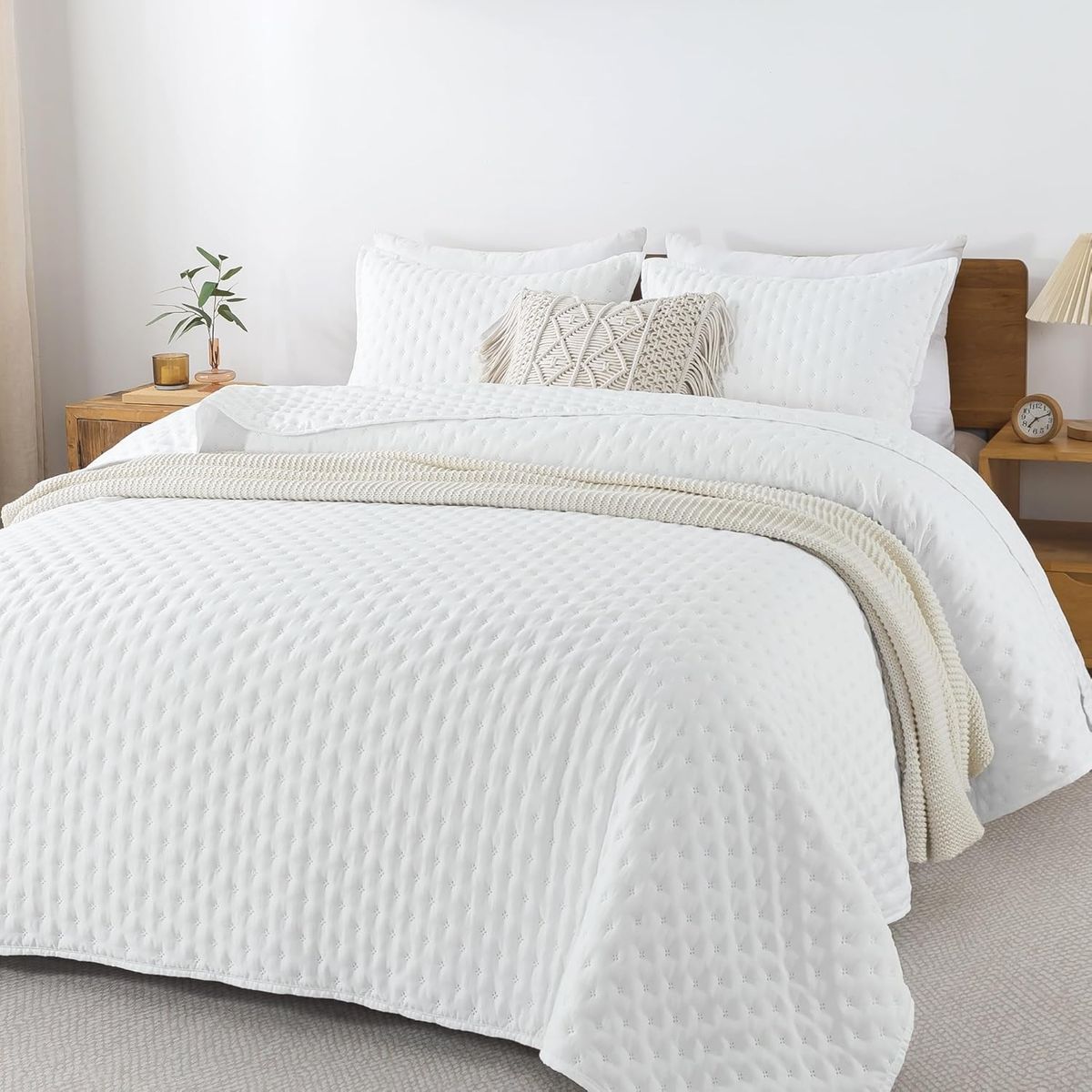 AZ AURAZEUS - Cubrecama Quilt + Fundas De Almohada Cobertores Acolchado Blanco AZ