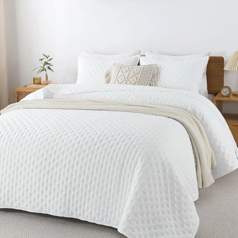 Cubrecama Quilt + Fundas De Almohada Cobertores Acolchado Blanco Blanco 2 PLAZAS