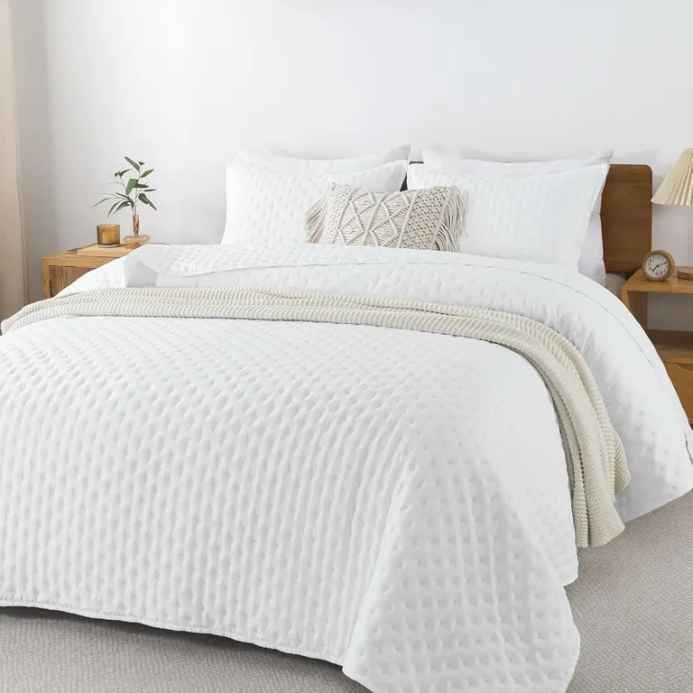 Cubrecama Quilt + Fundas De Almohada Cobertores Acolchado Blanco Blanco KING