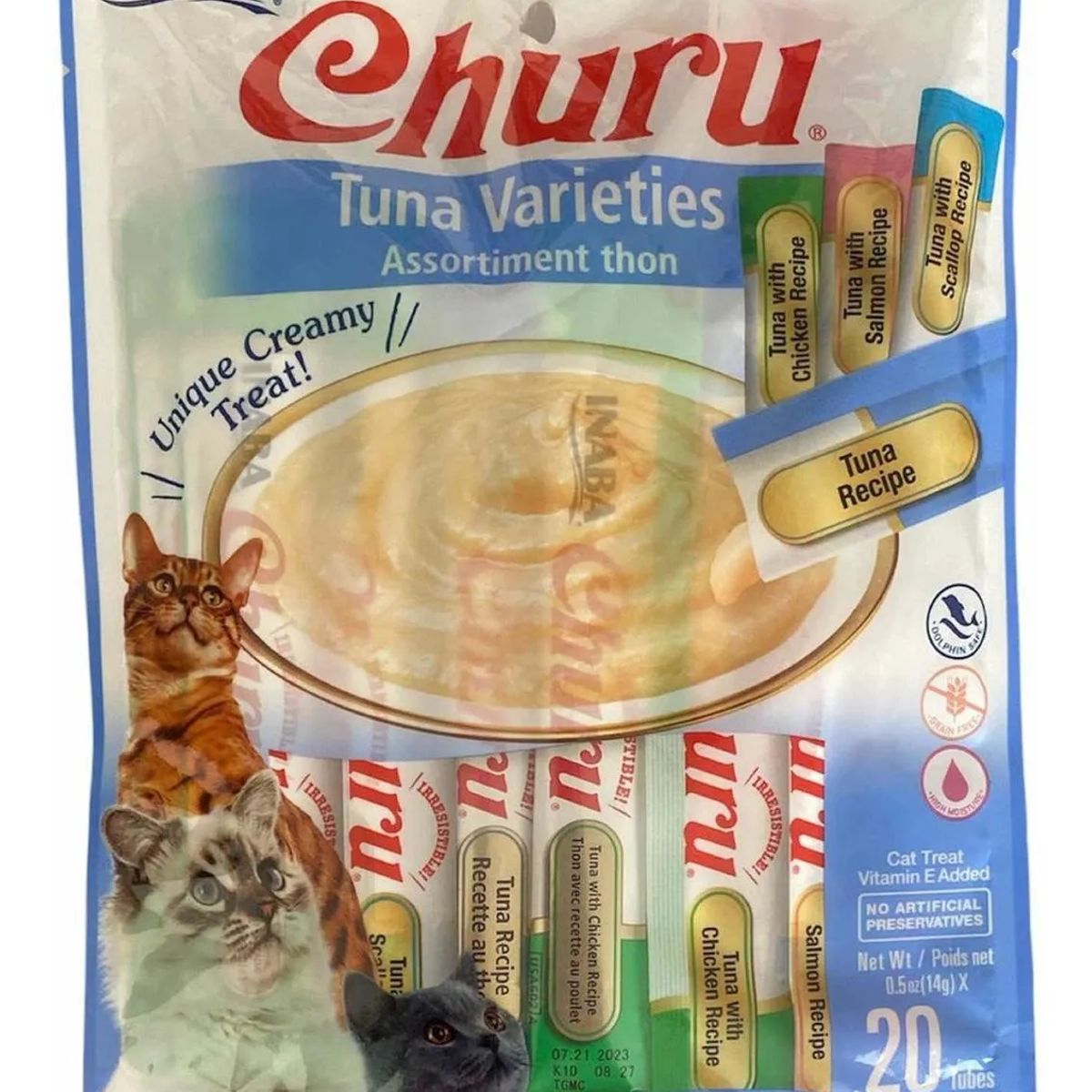 INABA - Churu Snack Para Gato Atún Variedades 20 Tubos 280g Inaba