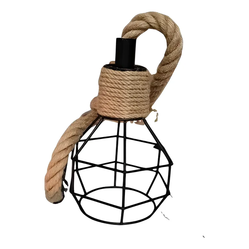 GENERICO - Lampara Techo Metal Cañamo Rustico Industrial Negro