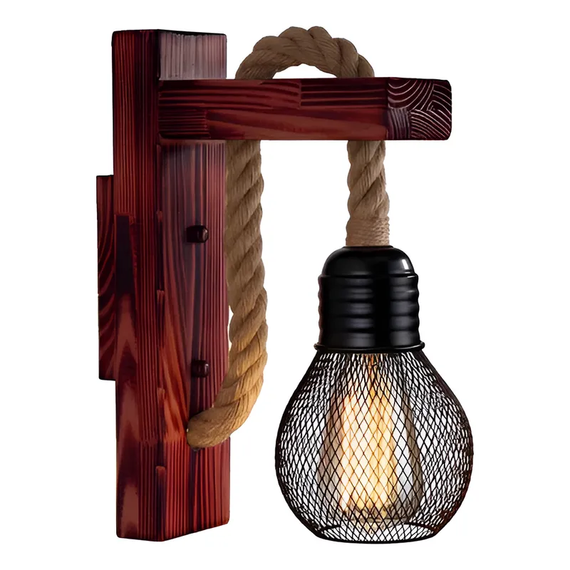 GENERICO - Lampara Pared Rustica Apliqué Metal Madera Negro