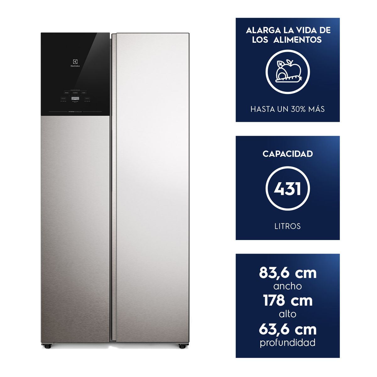 ELECTROLUX - Refrigerador 431L No Frost Side by side Inverter ES40S
