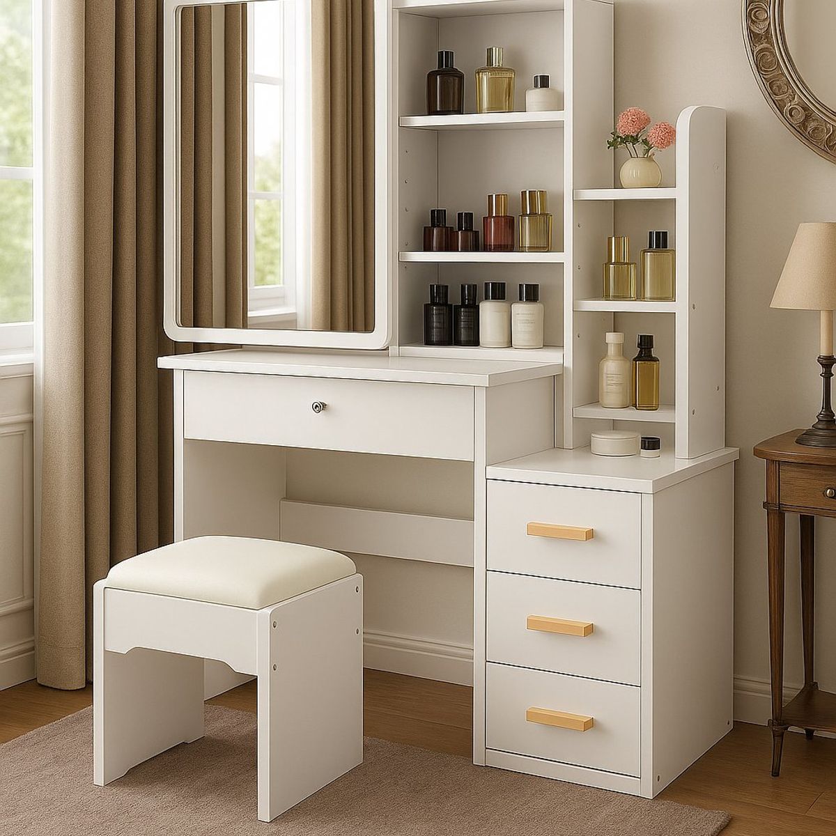 GENERICO - Tocador Moderno Blanco con Espejo Deslizante