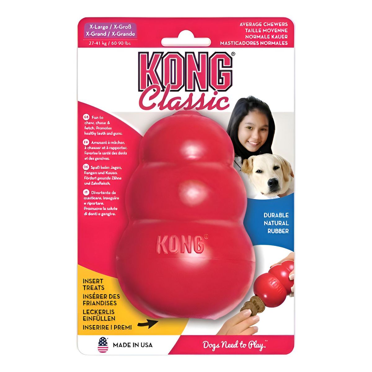 KONG - Juguete Kong Classic Para Mascotas Perros Talla Xl 27-41 Kg Rojo