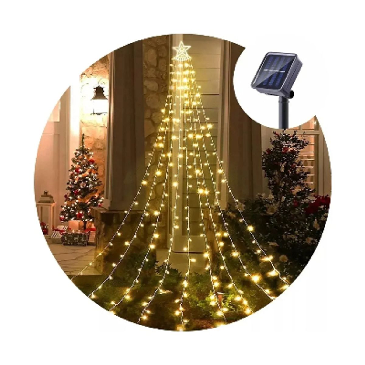 GENERICO - Luz Cascada Tipo Árbol Navideño Solar Guirnalda 3.5 Mt+cont
