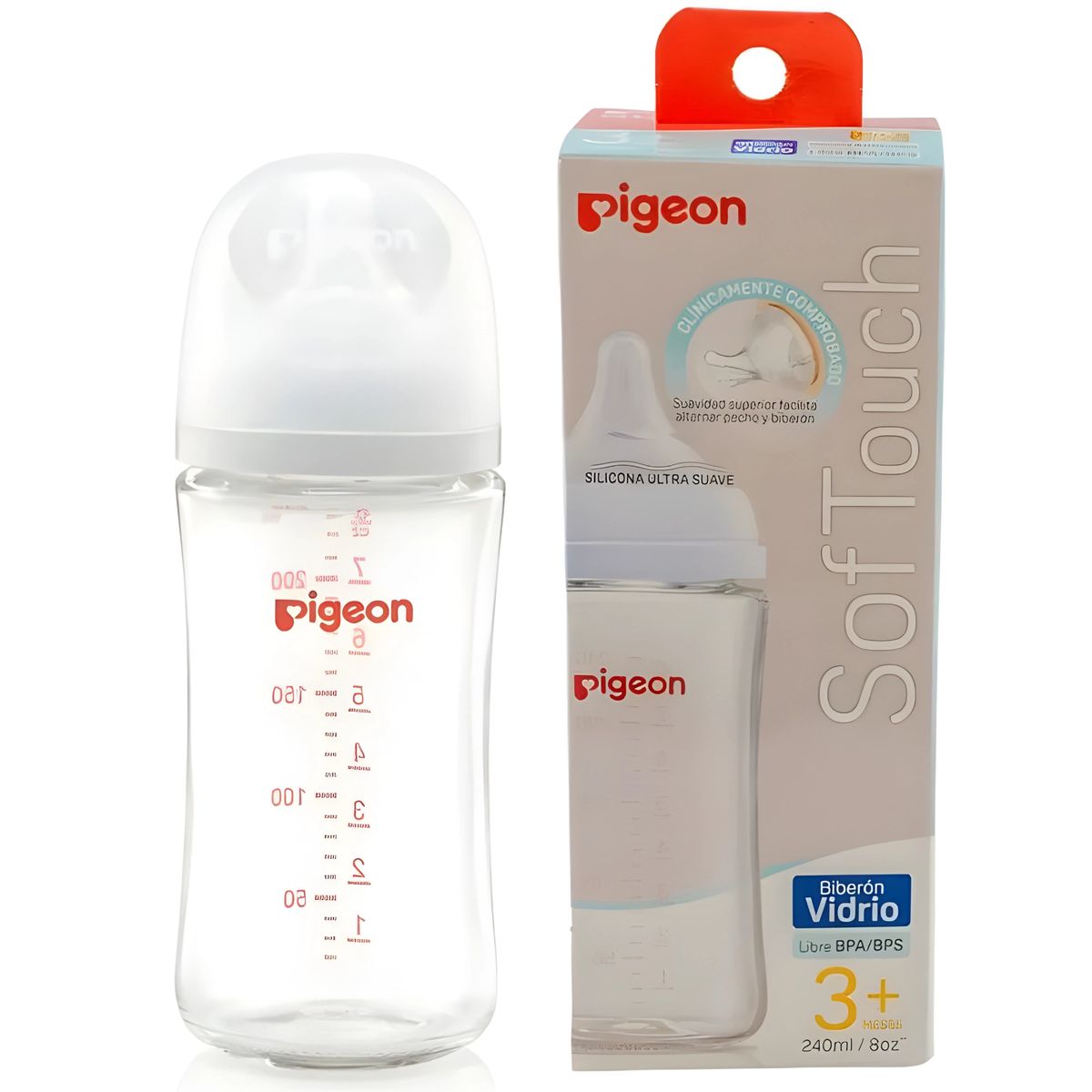 PIGEON - MAMADERA DE VIDRIO 240ML PIGEON BOCA ANCHA SOFT TOUCH