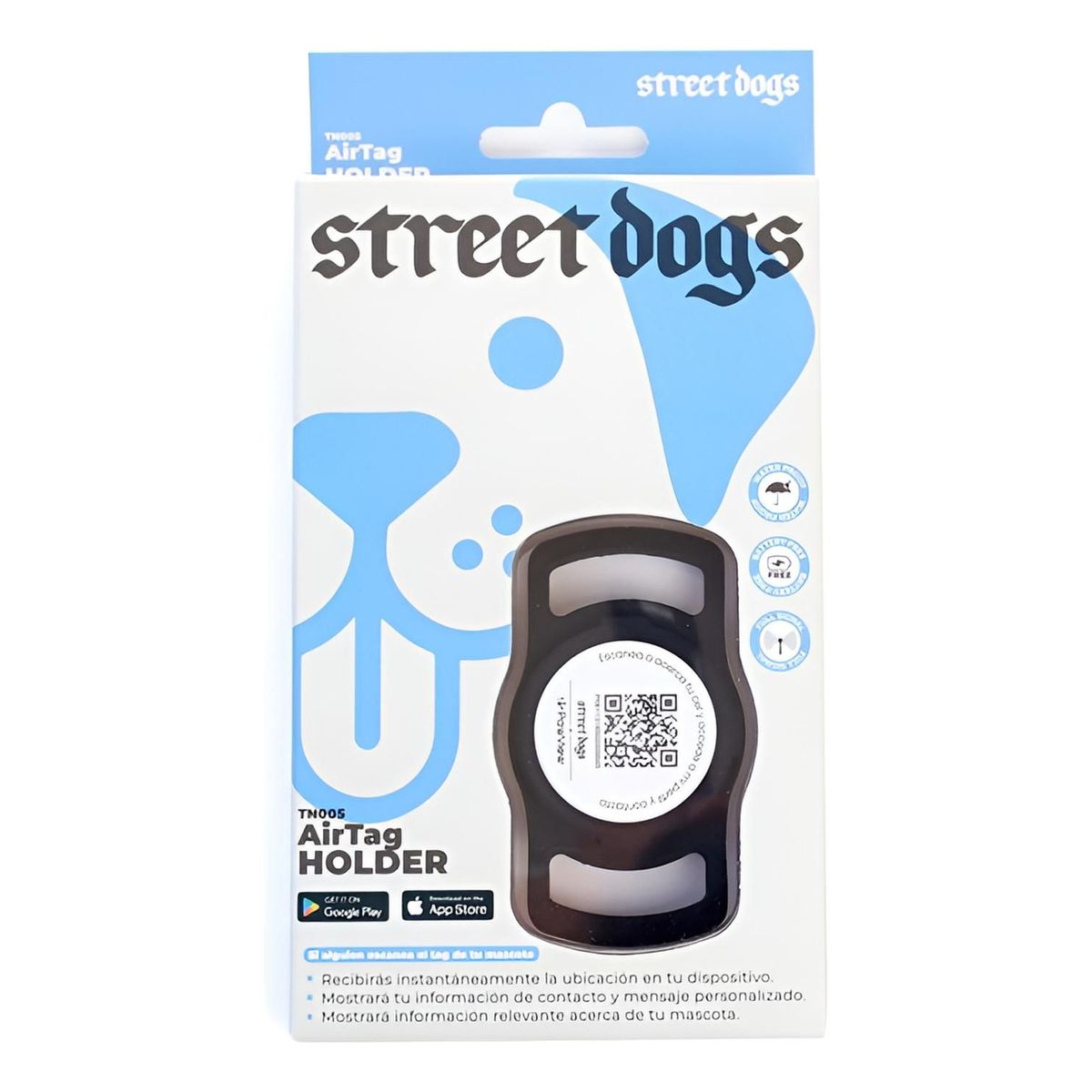 STREET DOGS - Street Dogs Placa De Identificación Inteligente Qr Mascotas Negro Air Tag Holder