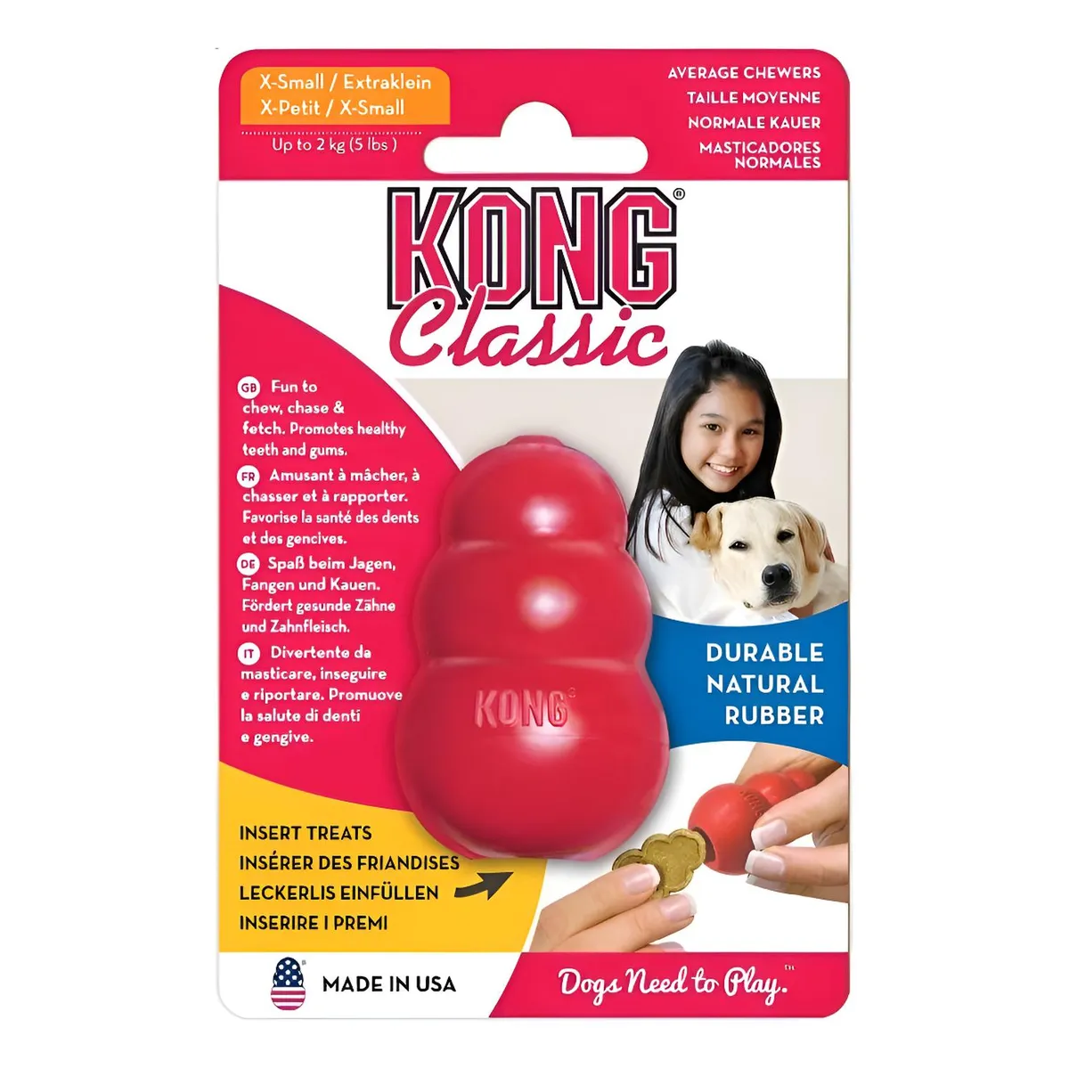 KONG - Juguete Kong Classic Para Mascotas Perros Talla Xs Hasta 2kg Rojo