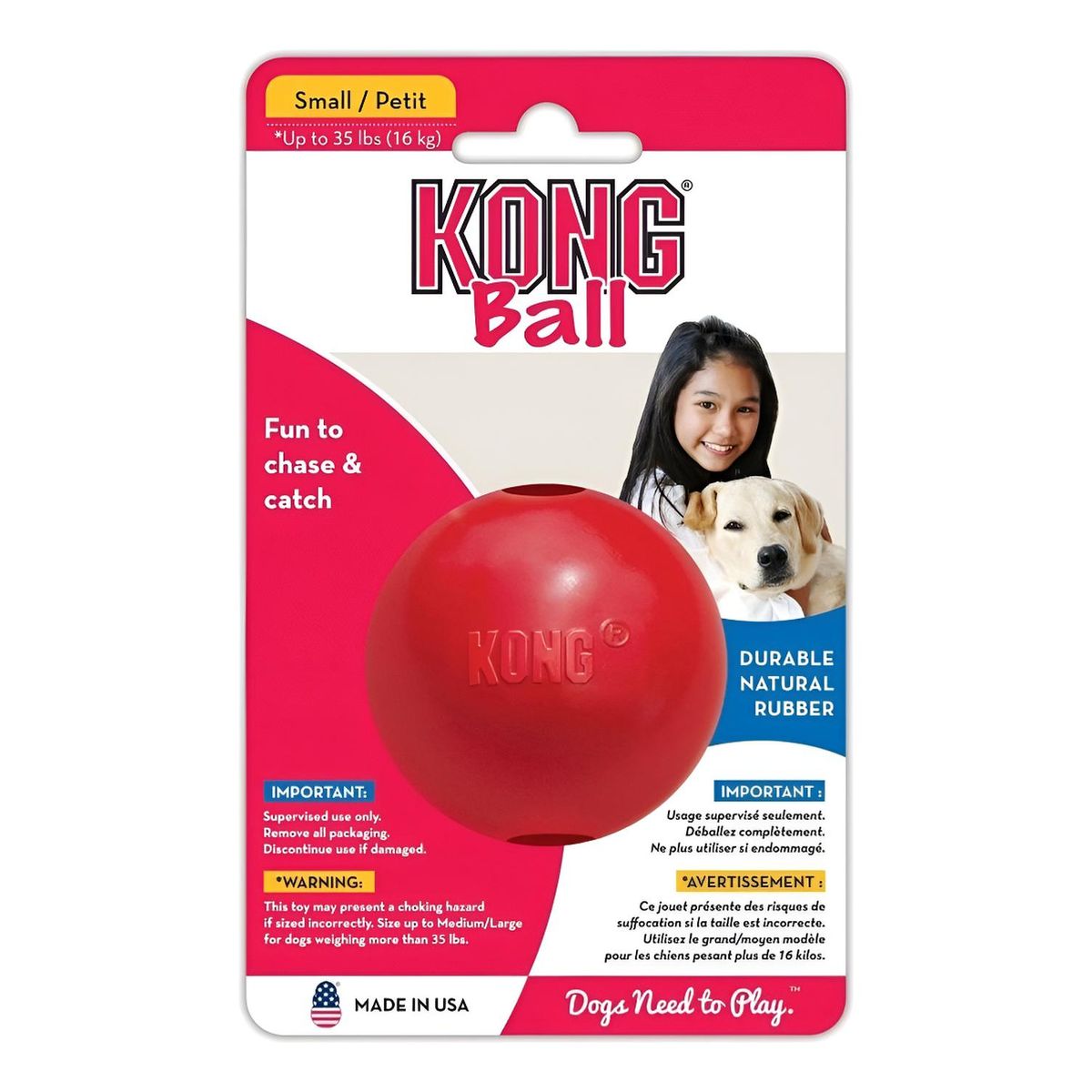 KONG - Pelota Para Perro Kong Ball Classic Talla S Hasta 16 Kg Rojo