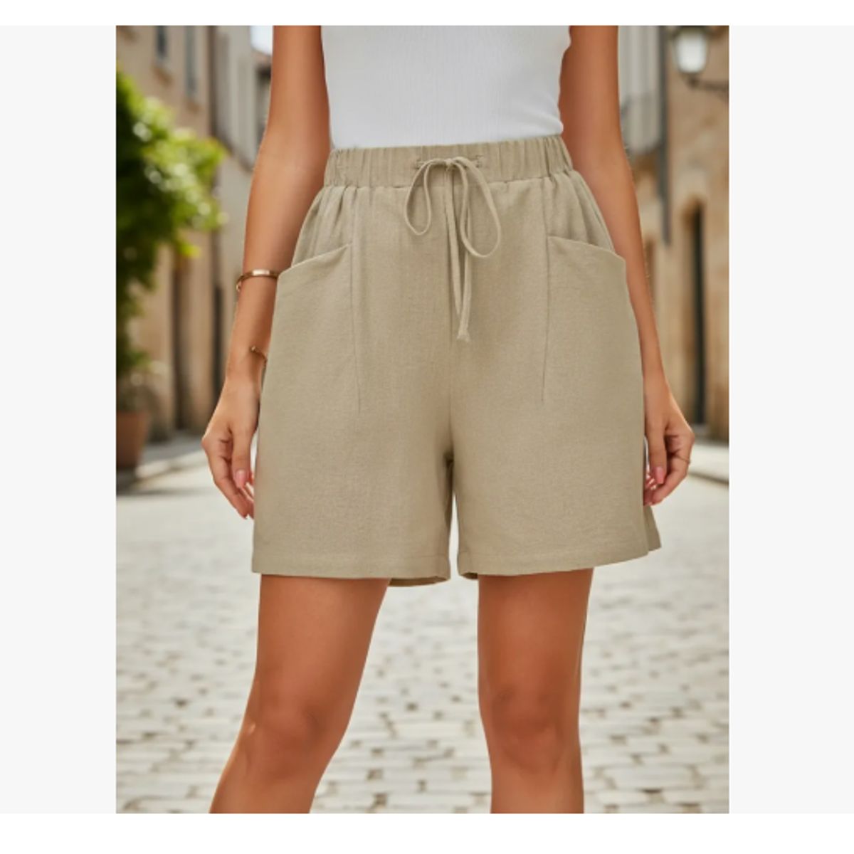 AGW - Pack 3 Short Lino Mujer Con Bolsillos Grandes