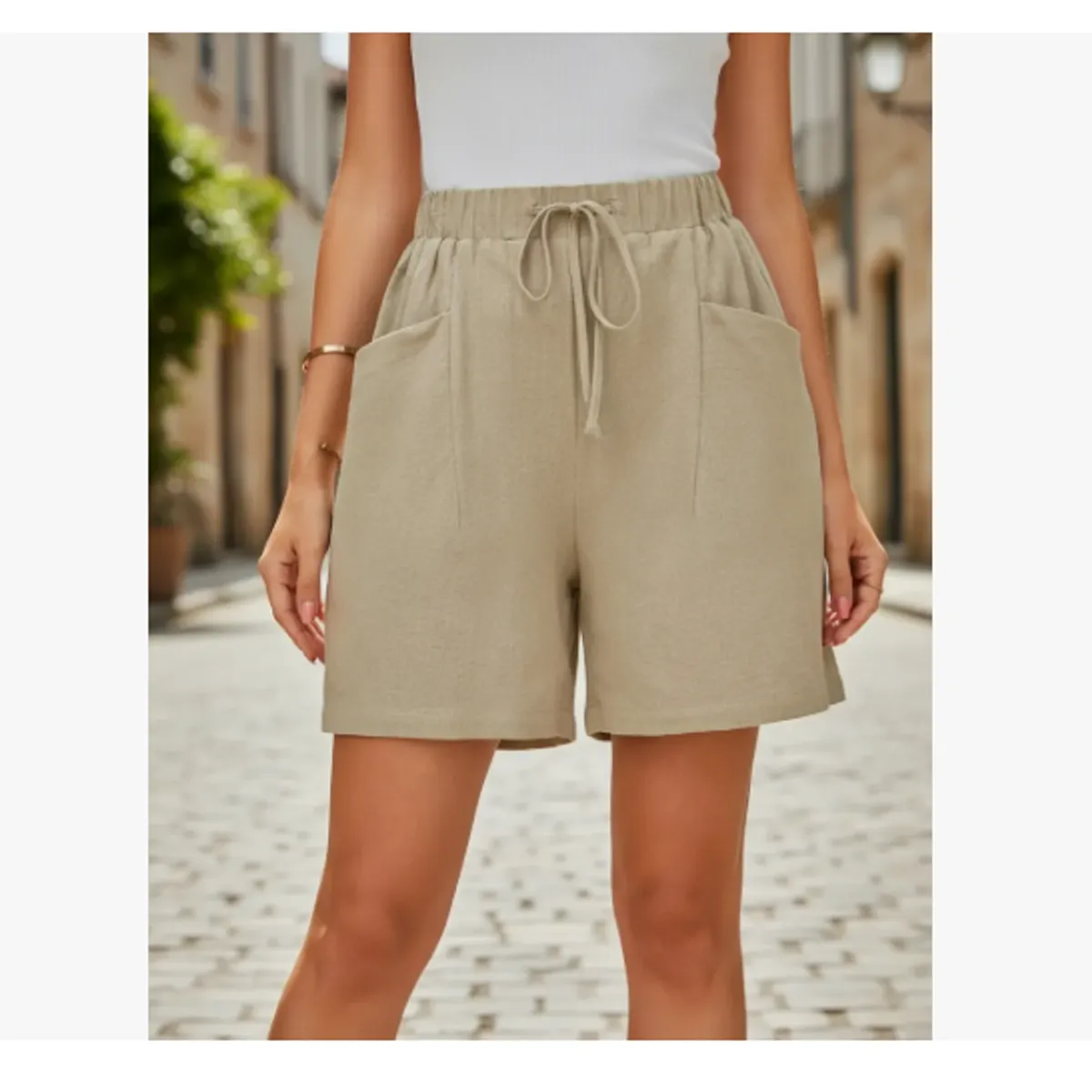 AGW - Pack 3 Short Lino Mujer Con Bolsillos Grandes