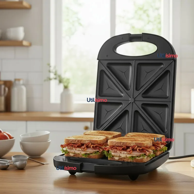 RAF - Sandwichera Eléctrica Antiadherente Tostadora 4 Sandwich 1000W