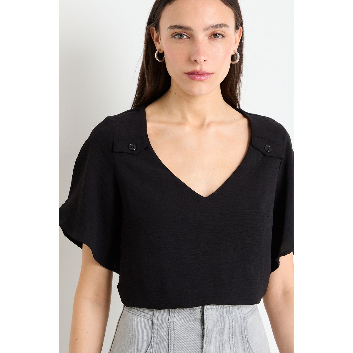 IO - Polera Manga Corta Mujer Negro Io