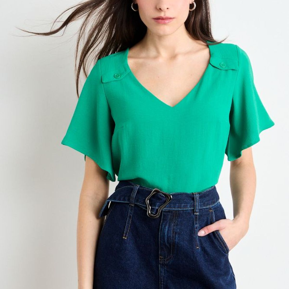 IO - Polera Manga Corta Mujer Verde Oliva Io