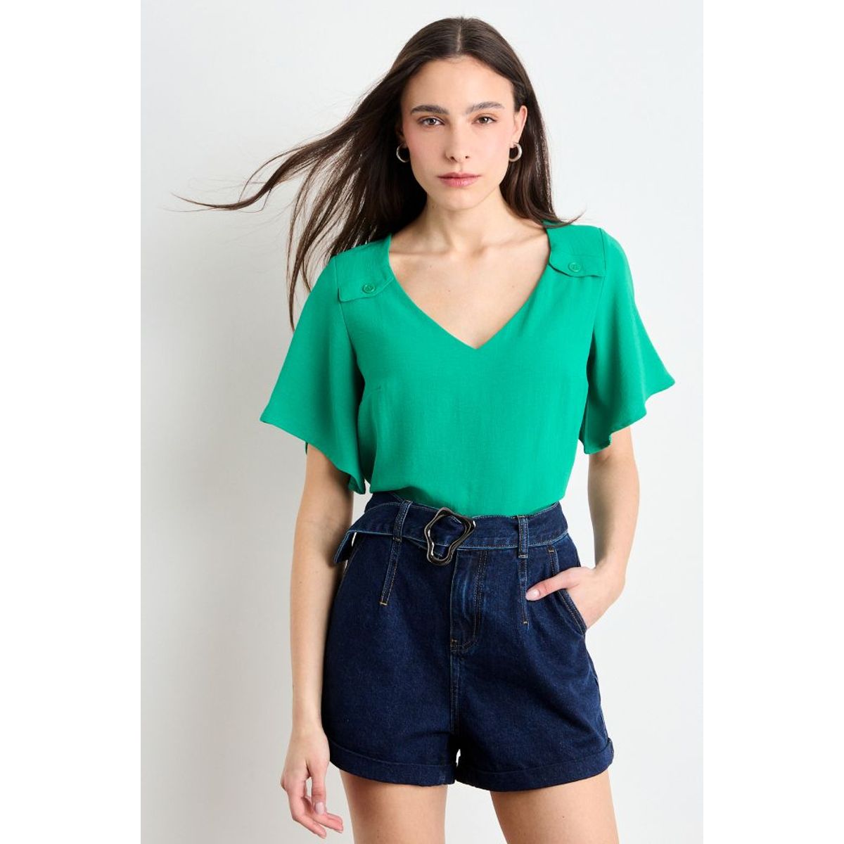 IO - Polera Manga Corta Mujer Verde Oliva Io