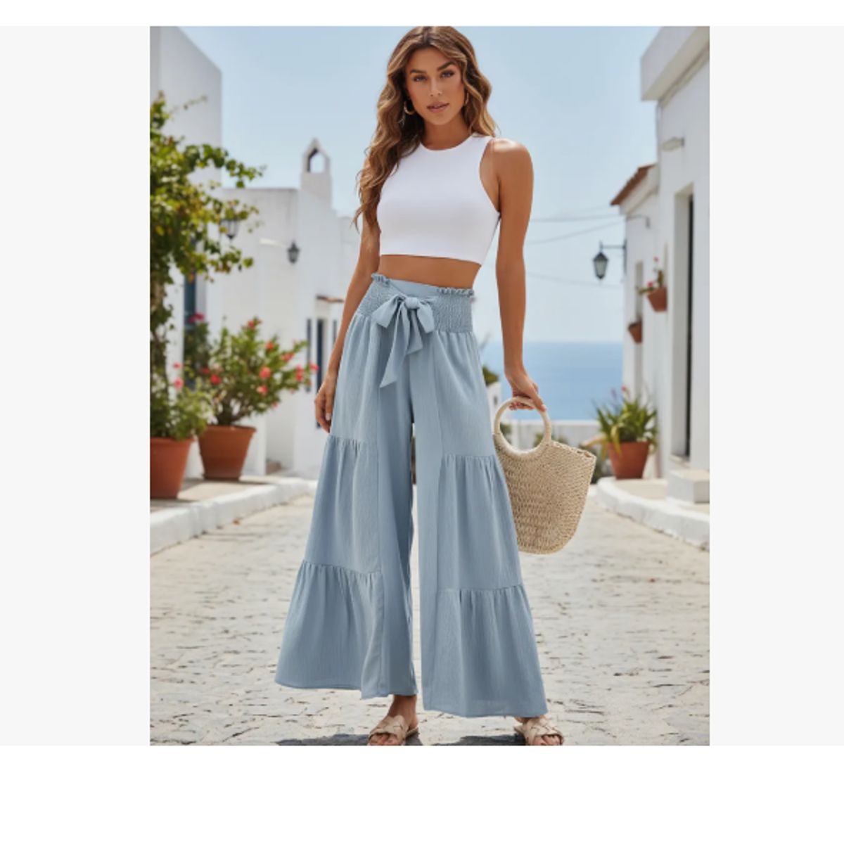 AGW - Pack 3 Pantalones Lino Ancho Mujer Colores Surtidos